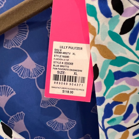 Lilly Pulitzer Woven Pajama Top Blue Grotto Fan Favorite Engineered Size XL NWT - Picture 5 of 6